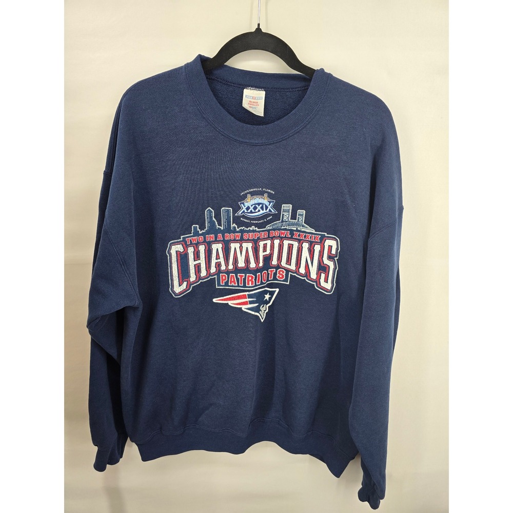 Vintage Jerzees New England Patriots Super Bowl XXXIX ChampionsSweatshirt XLBlue